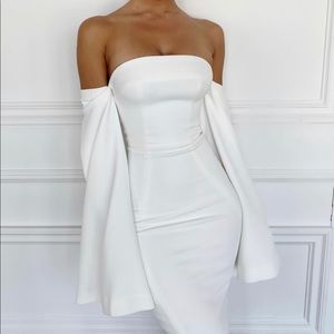 House of CB White off shoulder split sleeve dress